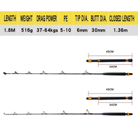 Canne à pêche Lurekiller Lure Killer 1,8 m 2 sections 37-64 kg en carbone haute résistance, puissance élevée, guide renforcé, pour la pêche au gros gibier, canne à pêche à la traîne