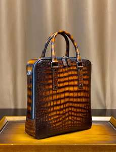 100% 수입 악어 가죽 손으로 그린 다기능 서류 가방과 남성 방수 파일 가방 숄더백 - Product Image 4