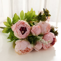 Pivoines artificielles LUYI style européen, couleur printanière, 13 fleurs, idéales pour les accessoires de mariage et la décoration de salles d'exposition