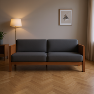 Modern Two Seat Sofa Dark <b>Grey</b> Polyester Fabric Solid Wood <b>Frame</b> Living Room Furniture - Product Image 2