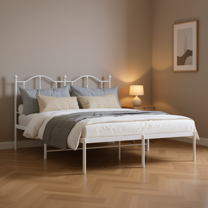 Struttura letto matrimoniale in acciaio verniciato a polvere bianca, letto in metallo, mobili tradizionali per camera da letto - Product Image 2