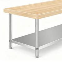 Mesa de Trabajo de Acero Inoxidable con Superficie de Madera para Carnicería, Restaurante, Hotel, Cantina, Procesamiento de Masa