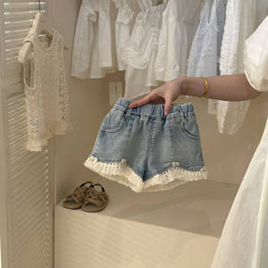 Tongxingyuan Girls Summer Set Hollow-out Vest Denim Shorts Cotton Two-Piece Children Outfits - Product Image 3