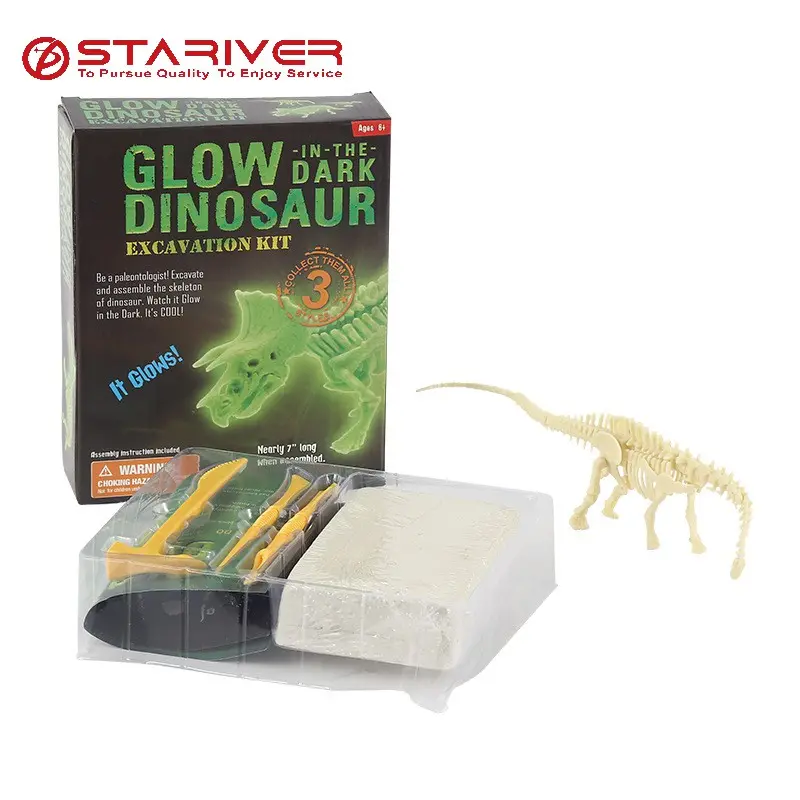 Amazon Hot sell Dig fun stem toy dig glow in the dark dinosaur 3 styles science toys for kids dig monthly science kits for kids