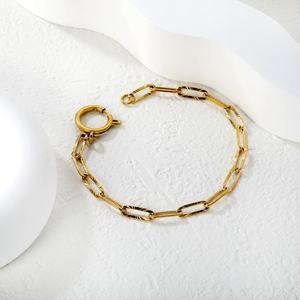<b>Stainless</b> <b>Steel</b> Jewelry 18K Gold Plated Link Bracelet Engraved Oval Chain Toggle Closure Paperclip Clasp Minimalist Bracelets - Product Image 3