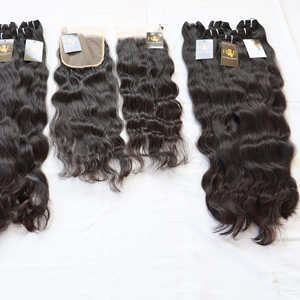 Paquetes de cabello crudo tejido indio virgen alineado con cutícula al por mayor de fábrica con cierre frontal de encaje en estilo de onda natural - Product Image 2
