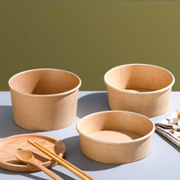 Bol en papier kraft jetable avec logo et motif personnalisés, conteneur à emporter pour salade, nouilles sautées, ramen, emballage alimentaire