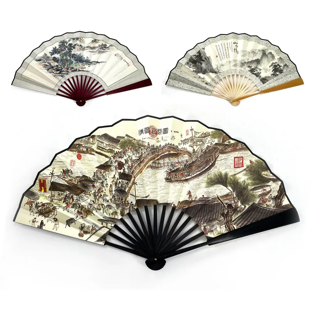 High Quality Bamboo Plain Foldable Bone Hand Held Fan Black Bamboo Chinese Style Men Hand Fan Party Fan Double Side Printed