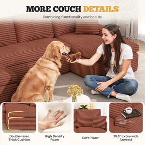 Canapé modulaire en velours côtelé, extensible et convertible, emballé sous vide, 8 places, canapé carré à sièges profonds pour grande famille - Product Image 4