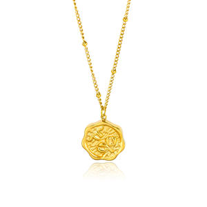 Tarnish Free Jewelry 18k Gold Plated Engraved Cherry Flower <strong>Coin</strong> Stamp Pendant Stainless Steel <strong>Necklace</strong> - Product Image 4