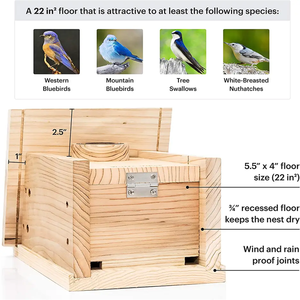 บ้านนกไม้ บ้านนกชิคาดีและนกบลูเบิร์ด กล่องทำรังที่เปิดง่าย - Product Image 2