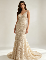 Tissu en tulle lourd et volumineux avec sequins et perles, broderie multicolore faite à la main, maille extensible en polyester/métallique pour mariage