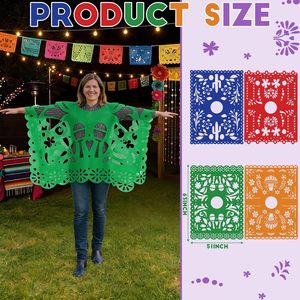 Ponchos mexicains colorés pour femmes Huayi, lot de 4, vêtements de fête à thème, Picado Fiesta Cinco De Mayo, Cape Echo Papel Picado - Product Image 2