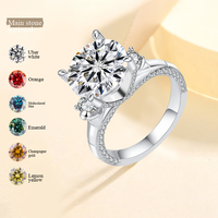 Nouvelle Arrivée Bague de Mariage en Argent Sterling S925 Luxe Grand Diamant 5 Carats Moissanite à Quatre Griffes Colorée pour Femme Bijou Cadeau