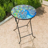 Table pliante en verre ronde avec dessus peint, décoration de jardin, patio extérieur, Christow Peacock