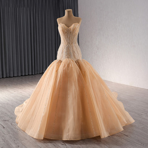 Robe de soirée sirène en cristal de champagne de luxe pour femmes, robe de mariée, robe de bal longue formelle, Rsm241061 - Product Image 5
