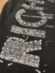 Desain kustom 100% katun DTG dicetak berlian imitasi lengan panjang kebesaran kaus rajutan kasual kualitas tinggi berpakaian - Product Image 3