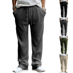 Pantalones anchos de jacquard a rayas para hombre, talla europea, talla grande, corte holgado informal, pierna recta, con cordón elástico - Product Image 2