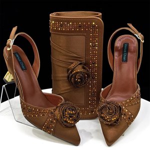 Chaussures à Talons Hauts pour Femme à Nœud Papillon en Strass, Ensemble Chaussures et Sac Italiens <span class=keywords><strong>de</strong></span> Luxe pour Femmes Africaines - Product Image 5