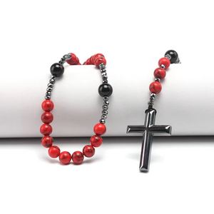 Collar con Cruz de Rosario Católico para Hombre y Mujer, Joyería, Meditación Cristiana, Colgante de Cruz con Cuentas Rojas, Regalo Festivo - Product Image 5