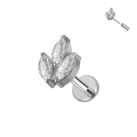 Clou d'oreille sans filetage en Titane G23 plaqué or avec zircon, motifs feuille, papillon, cœur, hélix, tragus, cartilage