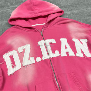 Vintage Cotton Oversized <b>Zip</b> <b>up</b> <b>Hoodie</b> and Baggy Sweatpants Set Custom Sweatsuit 2 Piece Streetwear Acid Wash Tracksuits for Men - Product Image 3