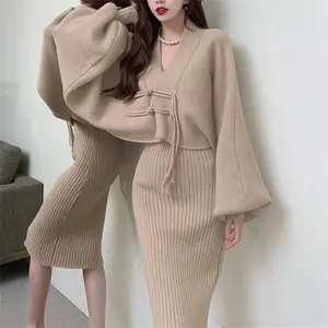 Two Piece Sweater Jacket Cardigan Skirt Knit Set Fall Girl Dresses