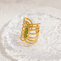 Bagues ouvertes en pierre naturelle style bohème, plaquées or 18 carats PVD, en acier inoxydable résistant au ternissement, bagues creuses imposantes pour femmes, vente en gros