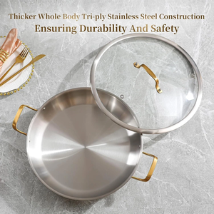 Poêle à <span class=keywords><strong>paella</strong></span> en acier inoxydable de 14 pouces avec couvercle, grande poêle pour tous les types de cuisinières, Panelas Papila - Product Image 2