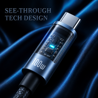 Kabel Pengisian Cepat USB C ke USB C + IOS 100W 30W dengan Layar LED, Kabel Y Split Berbahan Nilon untuk Laptop, Tablet, dan Ponsel