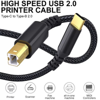 Cable USB C a B para Impresora, Cable USB B a C Trenzado de Nailon de Alta Velocidad, Compatible con Impresora/Escáner/Fax/Teclado MIDI