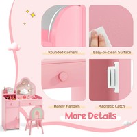 1 pièce, table de maquillage simple et miniature rose pour enfants avec chaise, petite coiffeuse pour chambre d'enfant avec miroir pour fille