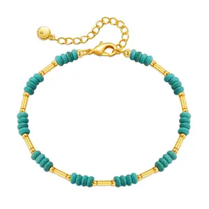 Fashion Popular Turquoise Handmade Bracelet Personalized Trend Retro Style Copper Tube Plated 18k Gold Bracelet Fashion Jewelry