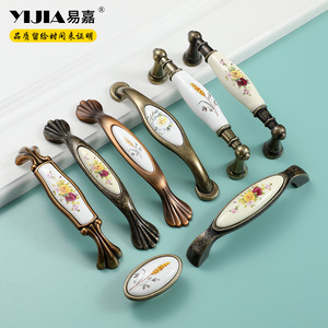 Tiradores de cerámica Yijia con diseño floral para armarios, cajones y puertas, estilo de lujo ligero, aleación de zinc y cerámica - Product Image 1