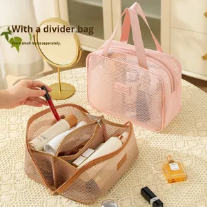 Borsa per il Trucco da Donna Ecologica, Grande Capacità, Portatile, Multifunzionale, Pieghevole, Resistente, con Cerniera e Rete Trasparente - Product Image 3