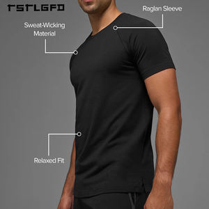 เสื้อยืดผู้ชายแบบสั่งทำพิเศษ แขนเสื้อแบบแร็กแลน ทรงเข้ารูป ผ้าสเตรช 4 ทิศทาง พร้อมชายเสื้อแบบดรอปเทล สำหรับการออกกำลังกายแบบเข้มข้น - Product Image 4