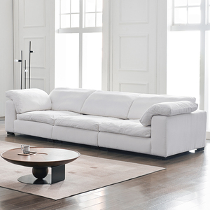 Ensemble modulaire minimaliste moderne en tissu blanc, canapé sectionnel droit trois places, forme carrée, style design français - Product Image 1