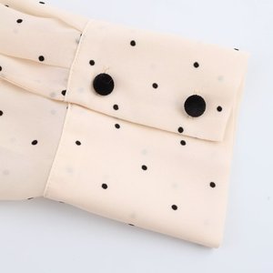 Kadın yeni moda yay dekoratif Polka-dot gömlek Retro uzun kollu düğme gömlek şık bluz - Product Image 6