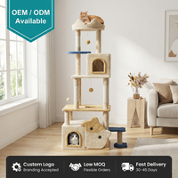 Arbre à chat de luxe moderne et écologique à 5 niveaux, avec griffoir en sisal et papier, et niche, pour chats de grande taille d'intérieur, centre d'activités en peluche