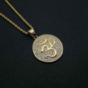 yunnique Hip Hop Jewelry Gold Plated Stainless Steel Om Pendant Necklace Pave Setting Unisex Gift - Product Image 2
