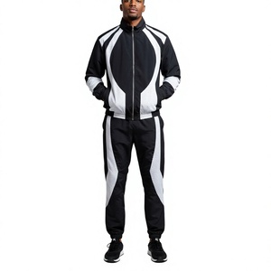 Ensemble de survêtement contrasté uni pour homme, coupe-vent léger, tenue de jogging décontractée d'été deux pièces avec cordon de serrage - Product Image 1