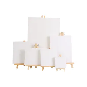 Kids Standing Wooden Folding Easel With Stretched Canvas Canvas Cotton Canvas