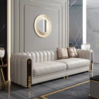 Luxuriöses Modernes Kunstleder-Sofa-Set 4-Sitzer Gesteppt mit Goldenen Akzenten Wohnzimmermöbel für Villa Hotel Apartment
