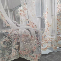 Voile rose festonné en tissu transparent, largeur 280 cm, avec broderie 3D en ruban, idéal pour les rideaux de fenêtres de villas et hôtels du Moyen-Orient