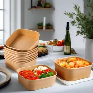 Tazón Redondo de Papel Kraft Bicolor con Revestimiento de Arcilla para Comida para Llevar con Tapas para Aperitivos, Pizza y Sándwiches - Product Image 4