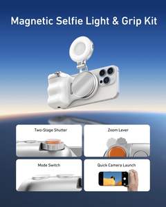 Kit d'Éclairage Magnétique pour Selfie TELESIN Fun <span class=keywords><strong>Shot</strong></span> C03 Argent avec Poignée pour Appareil Photo de Téléphone MagSafe pour iPhone Android pour Selfies et Appels Zoom - Product Image 4