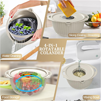 4-in-1 vergiet met kommenset 360 °   Draaibare zeefkom met 3 raspen, deksel & antislipbodem voor pasta, fruit en groenten