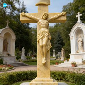 تمثال يسوع المسيح على الصليب من الرخام الطبيعي، مصنوع يدويًا، متين وجديد، مناسب للكنائس، ضمان 5 سنوات، لون حجر طبيعي 100% - Product Image 3