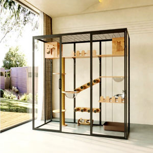 Maison pour chat <span class=keywords><strong>de</strong></span> luxe à 2 étages <span class=keywords><strong>en</strong></span> bois et <span class=keywords><strong>verre</strong></span>, villa pour animaux <span class=keywords><strong>de</strong></span> compagnie extra-large, toit imperméable, balcon, escalier latéral, abri <span class=keywords><strong>de</strong></span> <span class=keywords><strong>jardin</strong></span> moderne - Product Image 1