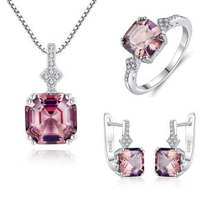 Conjunto de joyería de Boda nupcial 925 plata esterlina <span class=keywords><strong>morganita</strong></span> anillo pendientes collares conjunto - Product Image 1